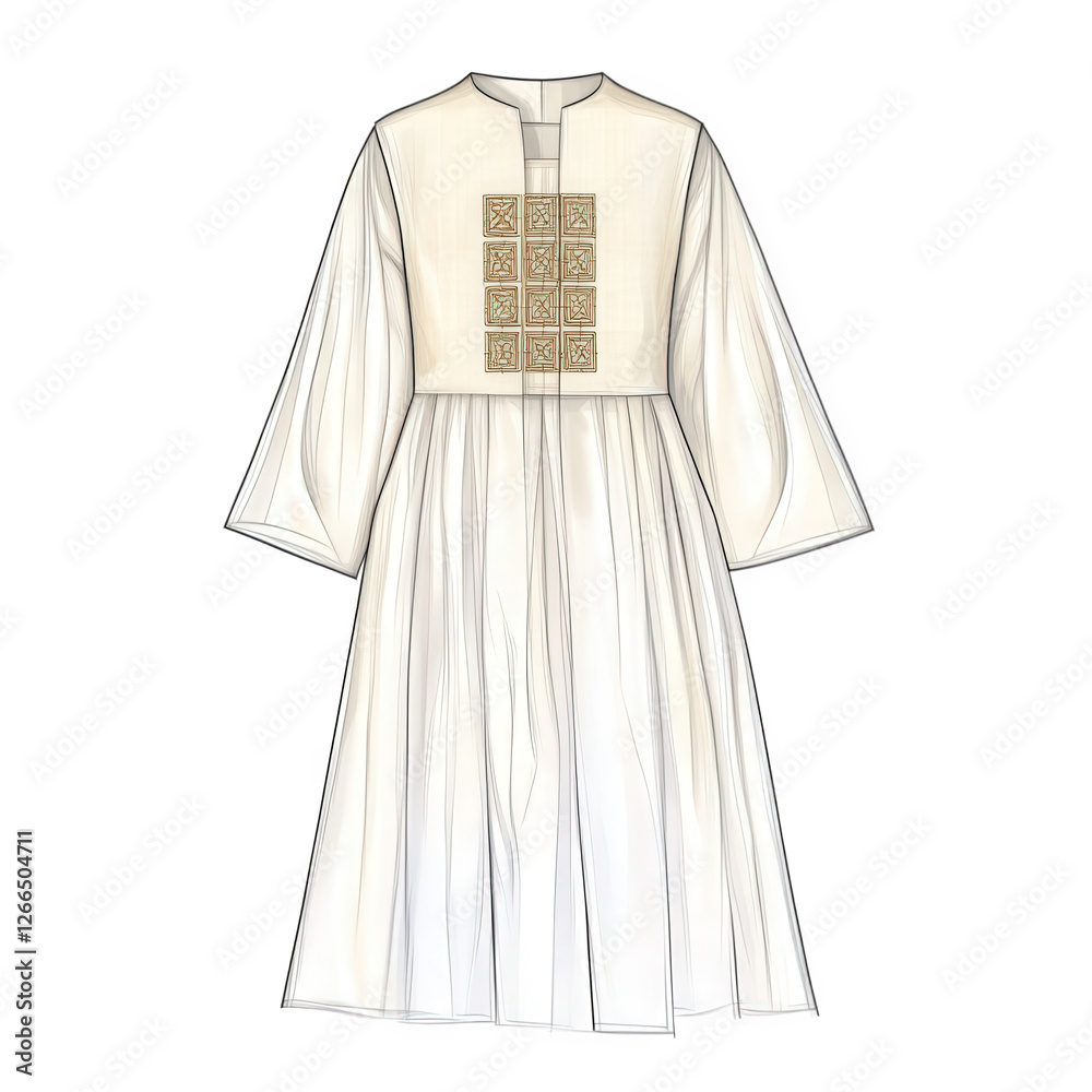 Linen Design Drawing modern vector-style drawing of a traditional attire, elegant square ...