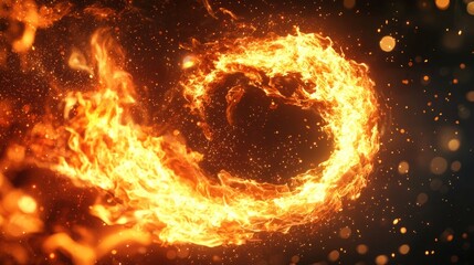 Poster - Dynamic Flame Swirl with Sparks and Glowing Particles in Darkness