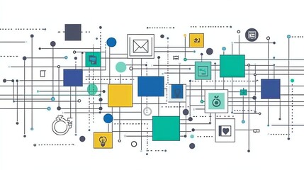 Aufkleber - Network of Connected Digital Icons on White Background Representing Technology