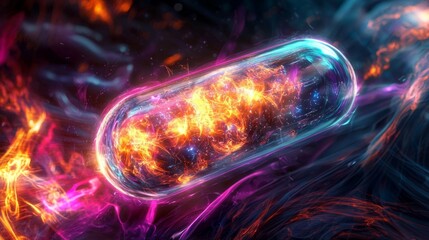 Poster - Vibrant Abstract Capsule with Fiery Swirls and Cosmic Background