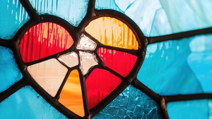 Poster - Heartbroken Rendering Concept, Fractured Window Glass Heart Design with Vibrant Colors and Unique Patterns