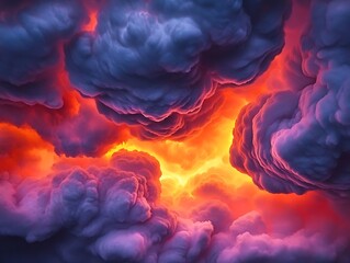 Canvas Print - Fiery Sky Clouds glow against bright light, dramatic backdrop. For weather or fantasy use