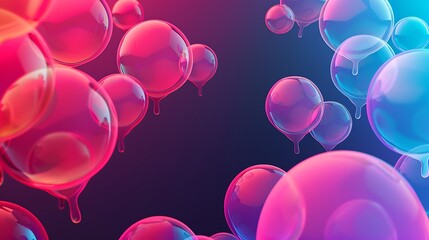 Poster - Floating neon bubbles in pink and blue hues, dripping with vibrant liquid.  Abstract art background.