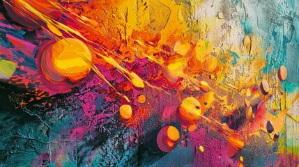 Poster - Abstract Colorful Explosion of Shapes and Textures on Dark Background