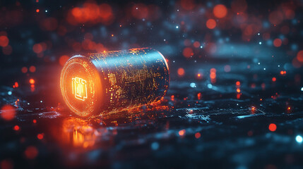 Poster - Futuristic energy reservoir glowing amidst a digital landscape of possibilities and innovation