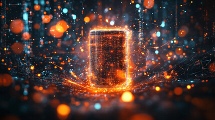 Poster - Futuristic energy concept illuminating a digital landscape with glowing particles and vibrant colors