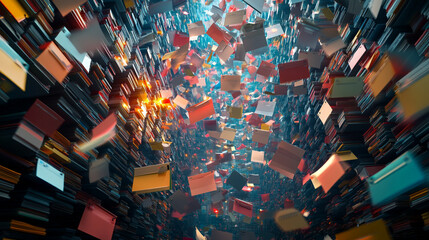 Poster - Colorful folders and files swirling through a digital vortex at high speed, creating a dynamic and vibrant spectacle