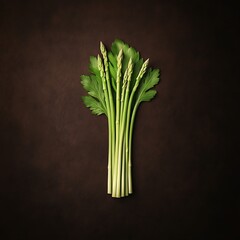 Wall Mural - Green asparagus, parsley, centered, laid flat, dark backdrop, culinary use