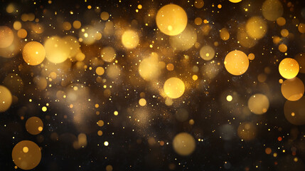 Poster - Bubbles of golden light dance on a gradient background of gray, brown, and yellow creating an enchanting atmosphere