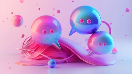 Poster - 3D rendered image of colorful chat bubbles on a pink background.