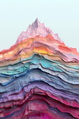 Wall Mural - Layered colorful mountain in gradient background, 3D rendering for artistic designs and presentations