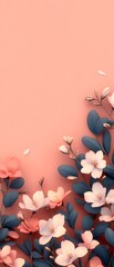 Wall Mural - Pastel Flowers in Soft Coral Background