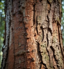 Wall Mural - closeup of textured bark on a mature tree trunk, forest landscape, outdoor tree