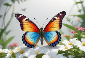 Wall Mural - colorful butterfly in natural setting on white ground , nature, grass, colorful