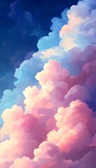 Wall Mural - Pink clouds drift across a starry night sky. Use for backgrounds or artistic projects