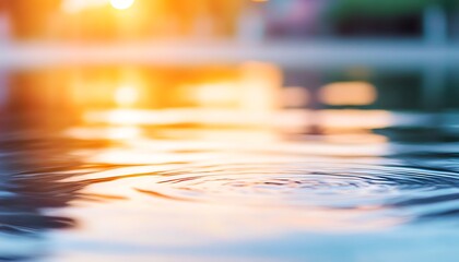 Wall Mural - Ripples expanding on water's surface with blurred lights, suggesting peace. Could be used for wellness concept