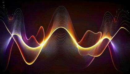 Poster - glowing abstract sound wave patterns with colorful gradient lines and light effects for creative designs and digital projects