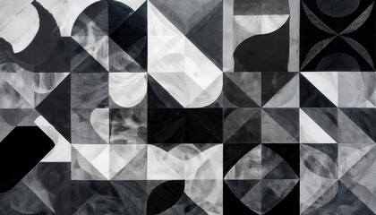 Leinwandbilder - abstract geometric monochrome artwork with intersecting circles, squares, and triangular forms in black and white