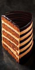 Wall Mural - Sliced Layer Cake. Celebration, menu, recipe use on dark background