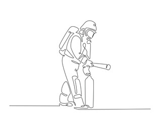 Wall Mural - Continuous line art drawing of firefighter with uniform. Fireman single line art drawing vector illustration. Editable stroke.