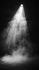 Canvas Print - Black background, spotlight shining down on white smoke rising from the floor, misty atmosphere, stage lighting effects