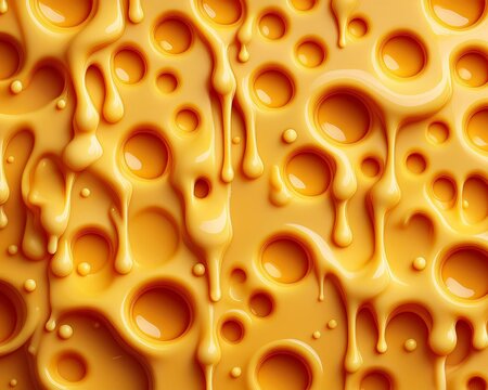 Dripping Cheese Background with Round Cheese Holes and Melted Edges