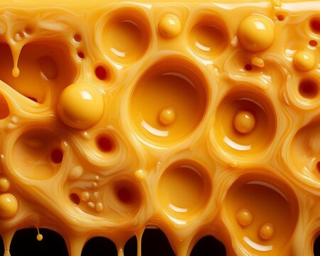 Dripping Cheese Background with Round Cheese Holes and Melted Edges