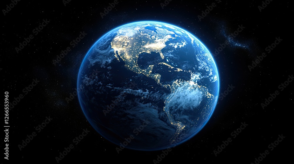 Glowing Earth from Space at Night, Showcasing City Lights and Celestial ...