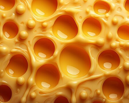 Dripping Cheese Background with Round Cheese Holes and Melted Edges