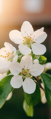 Wall Mural - White blossoms open outside; light shines. Ideal background