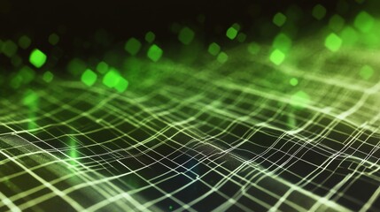Poster - Abstract Green Glowing Grid Background with Light Effects for Technology