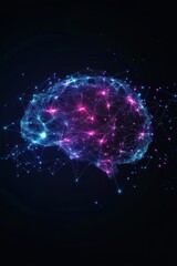 Poster - A vibrant digital representation of a brain composed of glowing nodes and connections, symbolizing neural activity and innovation