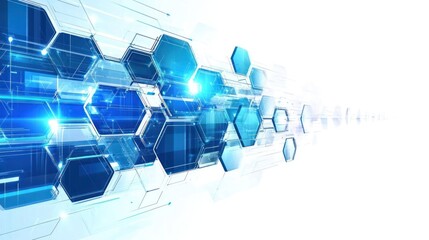 Poster - abstract futuristic background featuring blue hexagonal shapes and light effects, creating a sense o