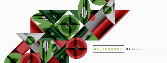 Aufkleber - Geometric abstract composition with intersecting shapes, circles, triangles, and gradients, blending vibrant colors and dynamic contrasts to create a modern, futuristic visual design