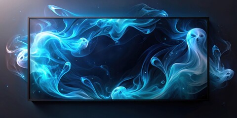 Poster - Ethereal Blue Spectral Forms on a Dark Screen Display
