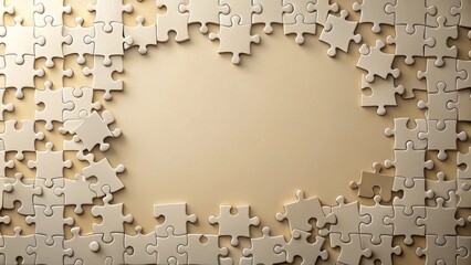 Poster - Cream-colored jigsaw puzzle pieces arranged in a frame around a blank space, ready for your message