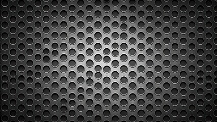 Poster - Abstract Dark Gray Perforated Metal Texture Background with Circular Holes