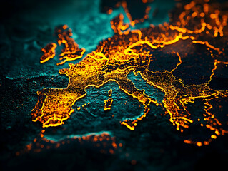 Poster - European Map, Abstract, Illuminated Borders, Graphic Design, Background, Visual Representation