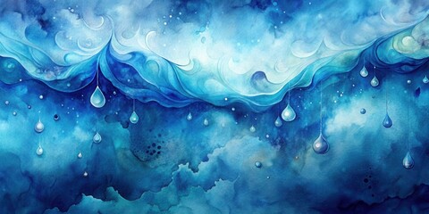 Poster - Abstract Watercolor Painting of Ocean Waves and Raindrops