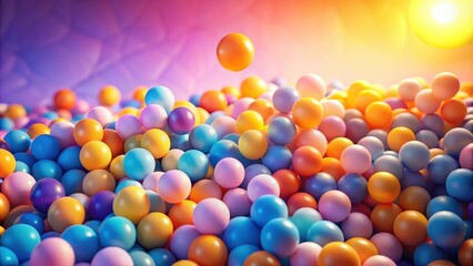 Aufkleber - A vibrant cascade of pastel spheres bathed in warm sunlight, creating a joyful and playful scene of colorful balls.