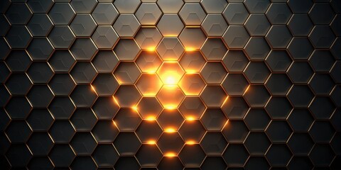 Aufkleber - Abstract Illuminated Hexagonal Grid Pattern with Gold Accents