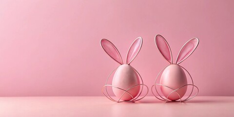 Poster - Pastel Pink Easter Eggs with Delicate Bunny Ears in Rose Gold Stands