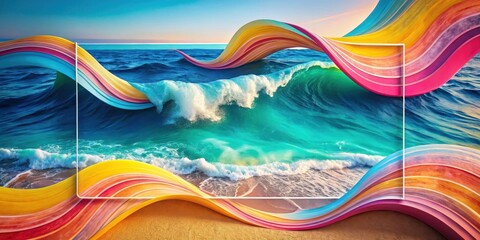 Aufkleber - Abstract Ocean Wave Framed by Colorful Swirls on Sandy Beach