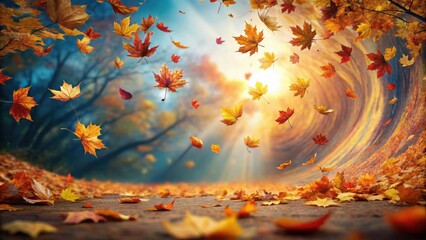 Aufkleber - Autumnal Leaves Dancing in a Whirlwind of Color on a Sunlit Path
