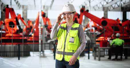 Poster - Skilled Female Engineer at Automotive Car Factory