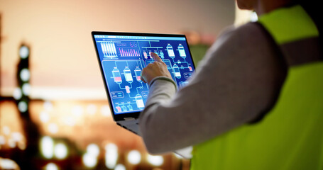 Poster - Female Engineer Monitoring Efficiency in Oil