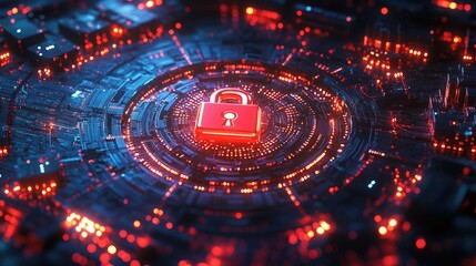 cyber security and protection of private information: circuit lock symbol and technology background 
