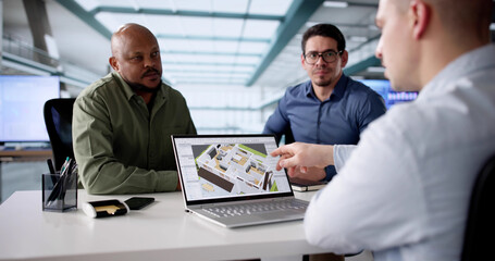 Poster - Young African American man using laptop to manage online renovations