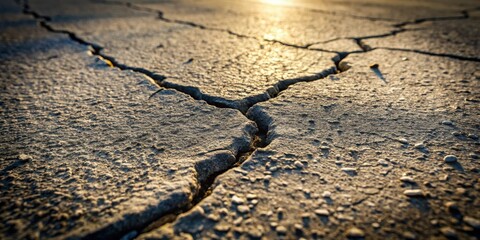 Aufkleber - Close-up view of sunlit cracked earth texture showing a network of fissures