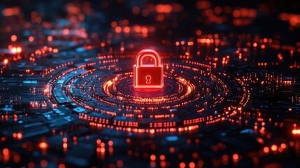 cyber security and protection of private information: circuit lock symbol and technology background 
